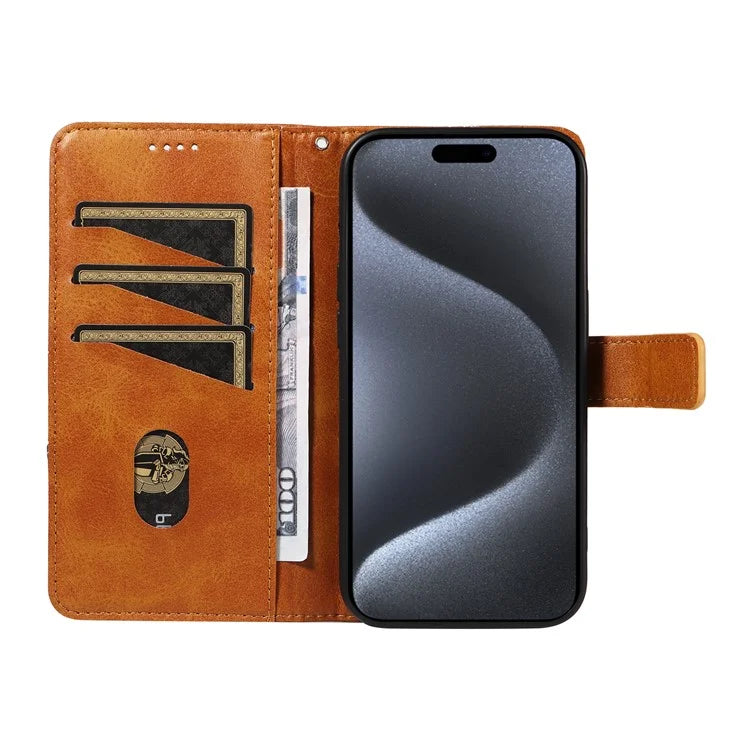 For iPhone 15 Pro Case Shockproof Geometric Lines PU Leather Phone Cover