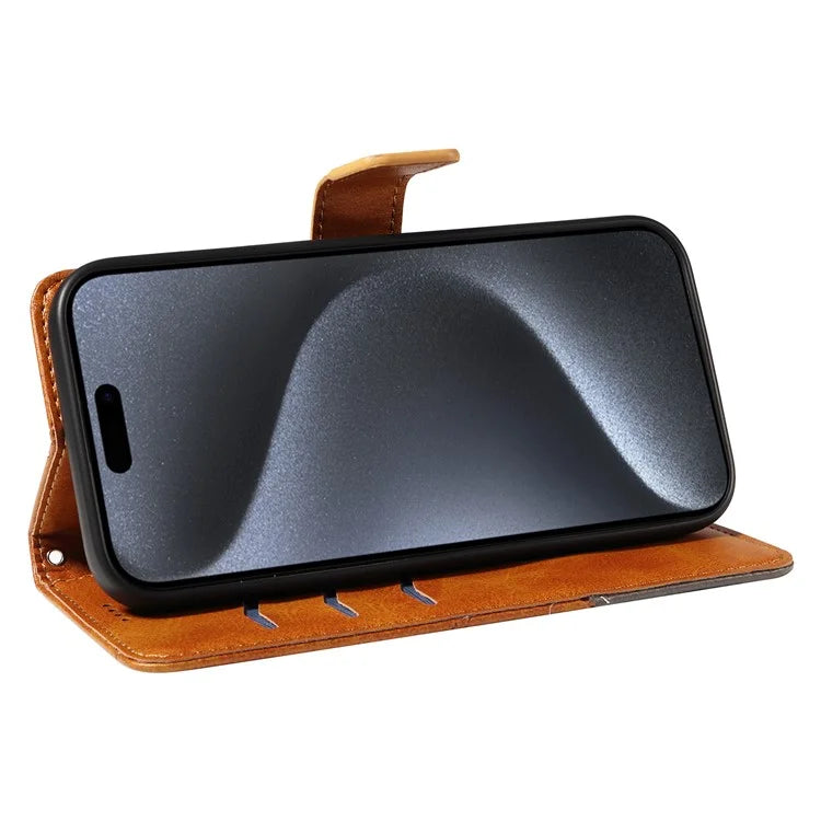 For iPhone 15 Pro Case Shockproof Geometric Lines PU Leather Phone Cover