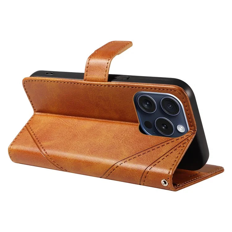 For iPhone 15 Pro Case Shockproof Geometric Lines PU Leather Phone Cover