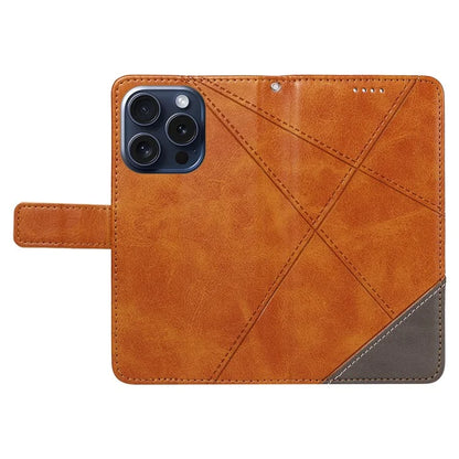 For iPhone 15 Pro Case Shockproof Geometric Lines PU Leather Phone Cover