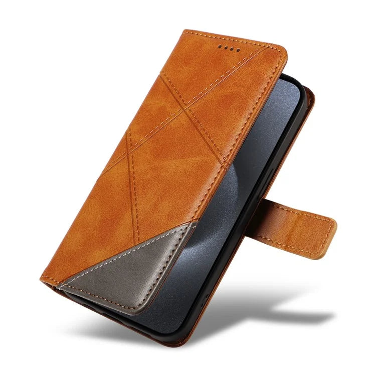 For iPhone 15 Pro Case Shockproof Geometric Lines PU Leather Phone Cover