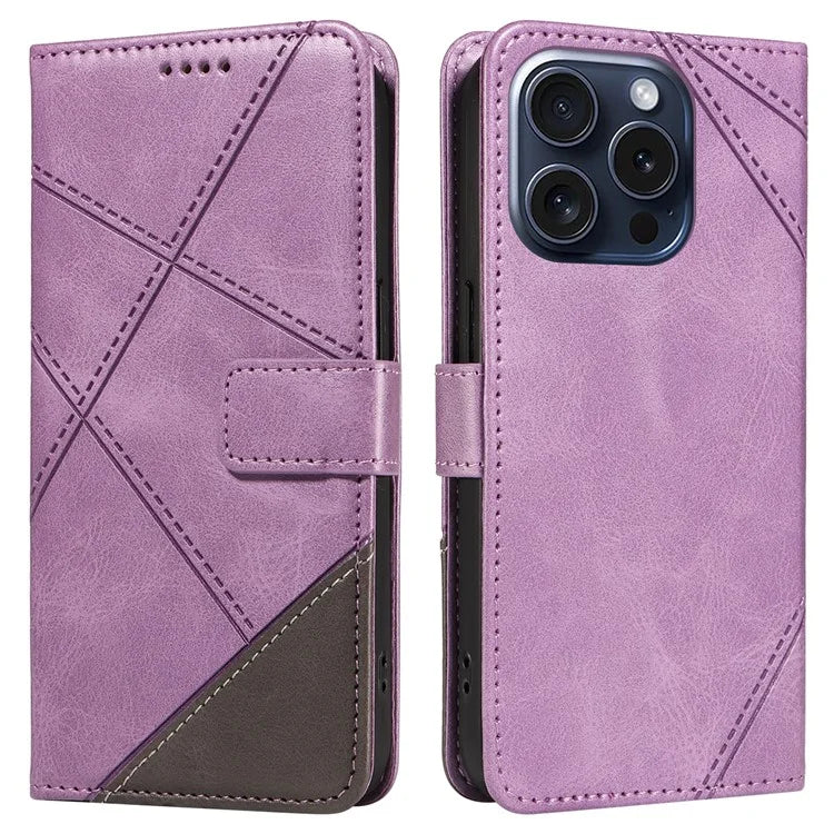 For iPhone 15 Pro Case Shockproof Geometric Lines PU Leather Phone Cover
