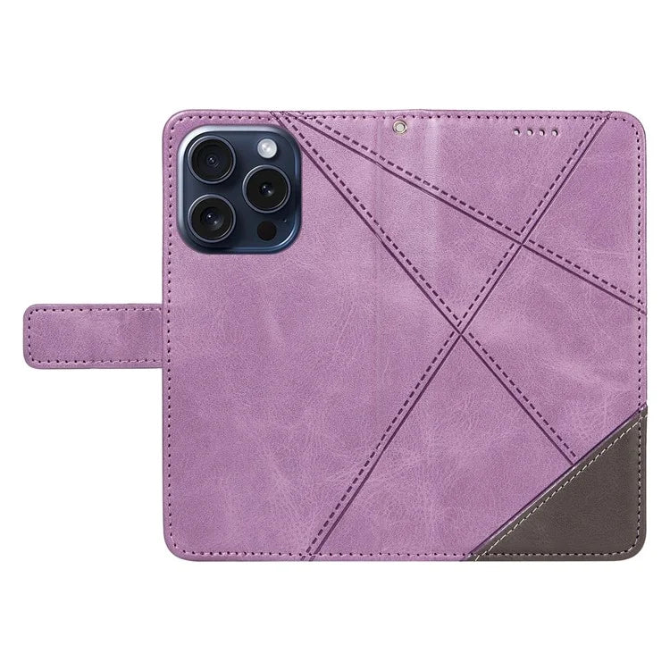 For iPhone 15 Pro Case Shockproof Geometric Lines PU Leather Phone Cover