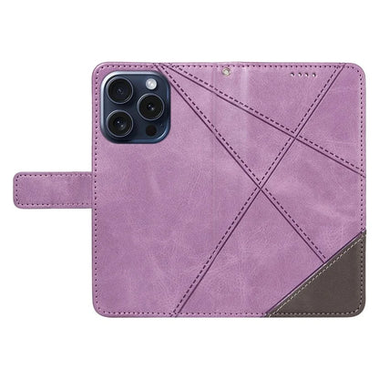 For iPhone 15 Pro Case Shockproof Geometric Lines PU Leather Phone Cover
