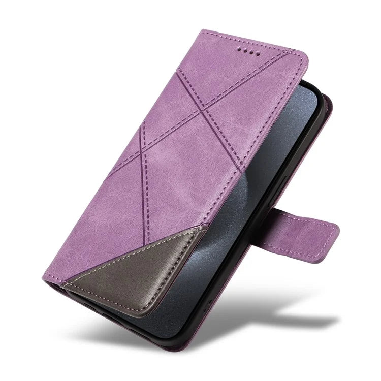 For iPhone 15 Pro Case Shockproof Geometric Lines PU Leather Phone Cover