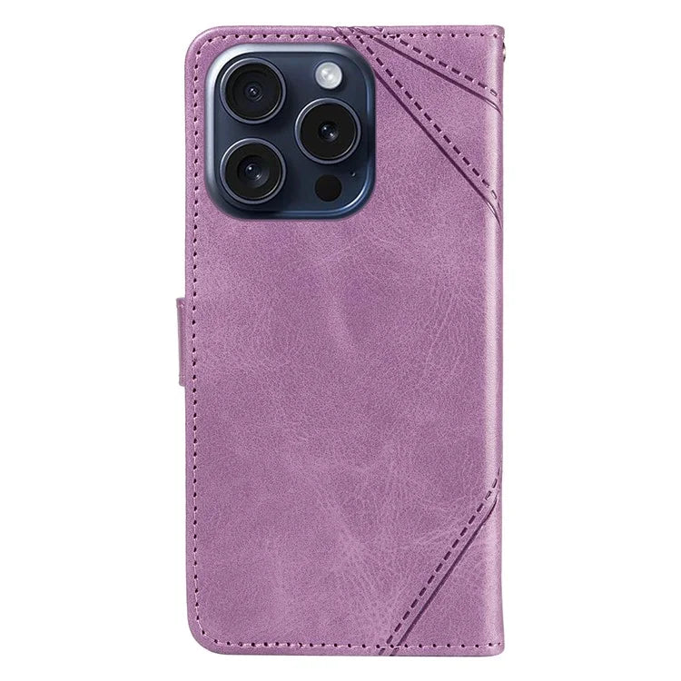 For iPhone 15 Pro Case Shockproof Geometric Lines PU Leather Phone Cover