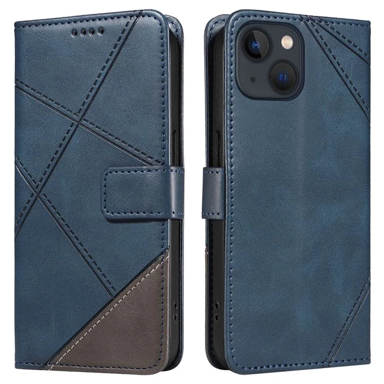For iPhone 14 Case Wallet Geometric PU Leather Phone Cover Calf Texture
