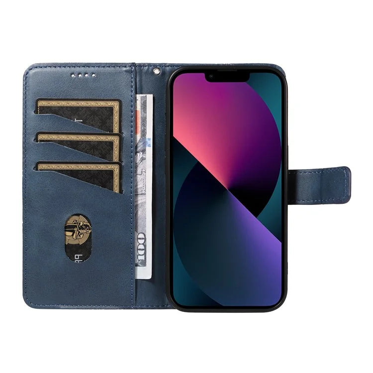 For iPhone 14 Case Wallet Geometric PU Leather Phone Cover Calf Texture