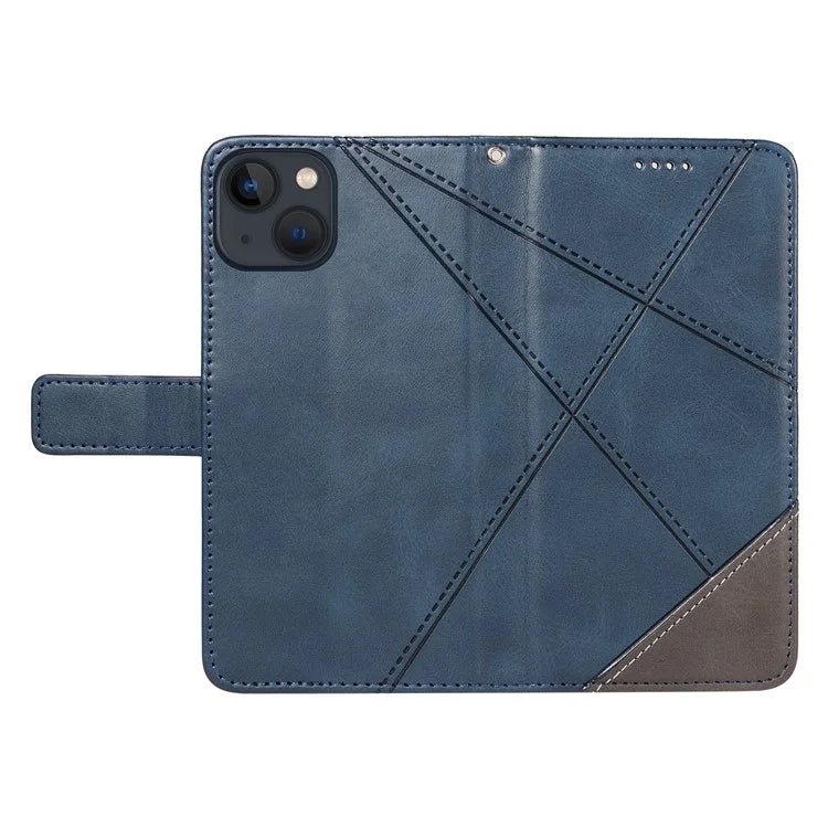 For iPhone 14 Case Wallet Geometric PU Leather Phone Cover Calf Texture