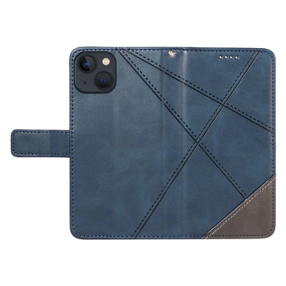 For iPhone 14 Case Wallet Geometric PU Leather Phone Cover Calf Texture