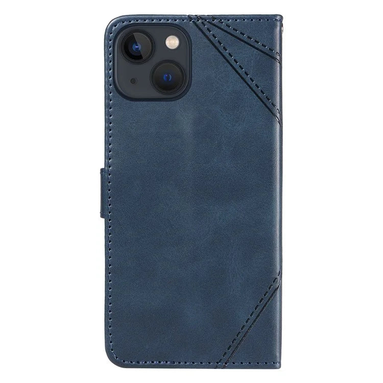 For iPhone 14 Case Wallet Geometric PU Leather Phone Cover Calf Texture
