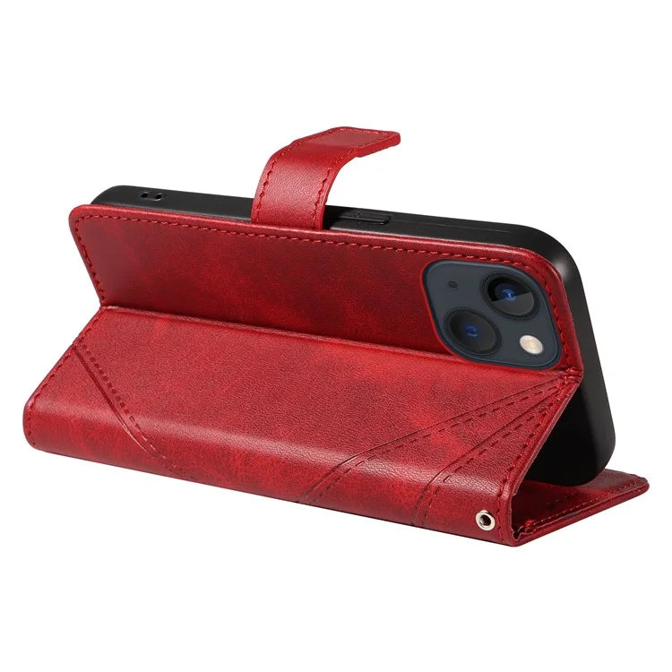 For iPhone 14 Case Wallet Geometric PU Leather Phone Cover Calf Texture