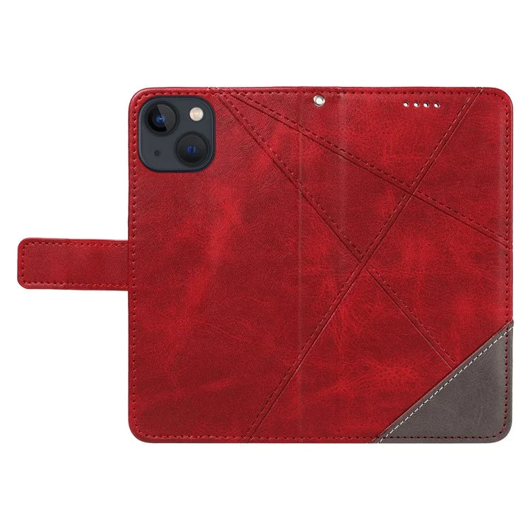 For iPhone 14 Case Wallet Geometric PU Leather Phone Cover Calf Texture