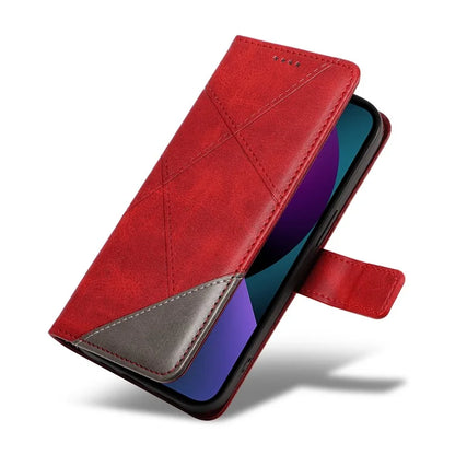 For iPhone 14 Case Wallet Geometric PU Leather Phone Cover Calf Texture