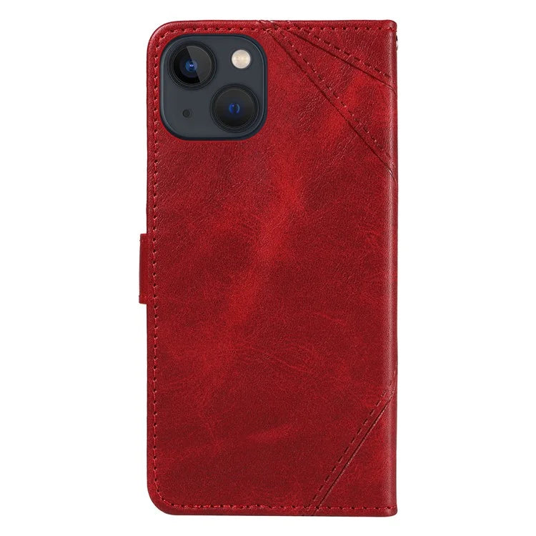 For iPhone 14 Case Wallet Geometric PU Leather Phone Cover Calf Texture