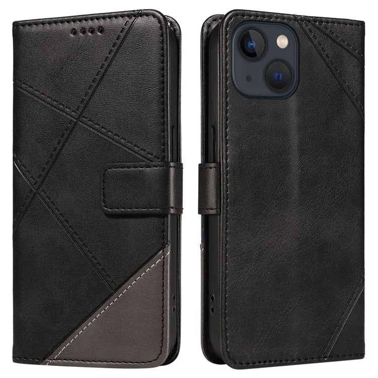 For iPhone 14 Case Wallet Geometric PU Leather Phone Cover Calf Texture