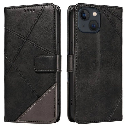 For iPhone 14 Case Wallet Geometric PU Leather Phone Cover Calf Texture
