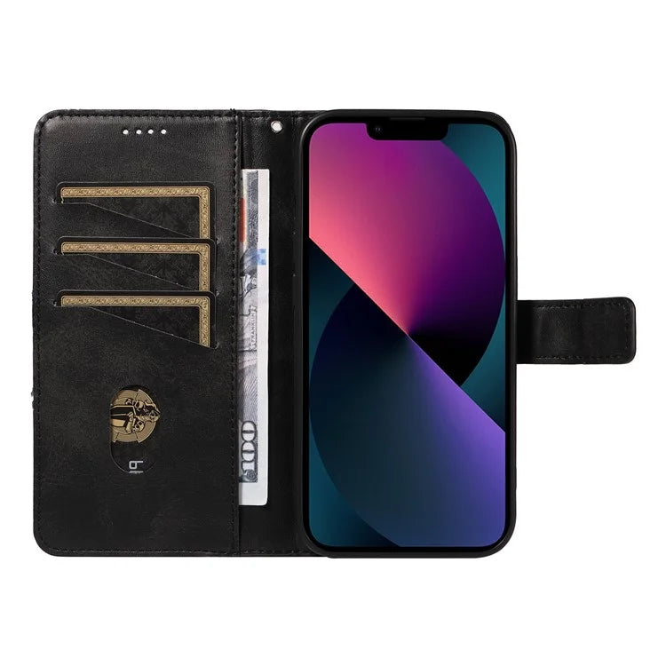 For iPhone 14 Case Wallet Geometric PU Leather Phone Cover Calf Texture