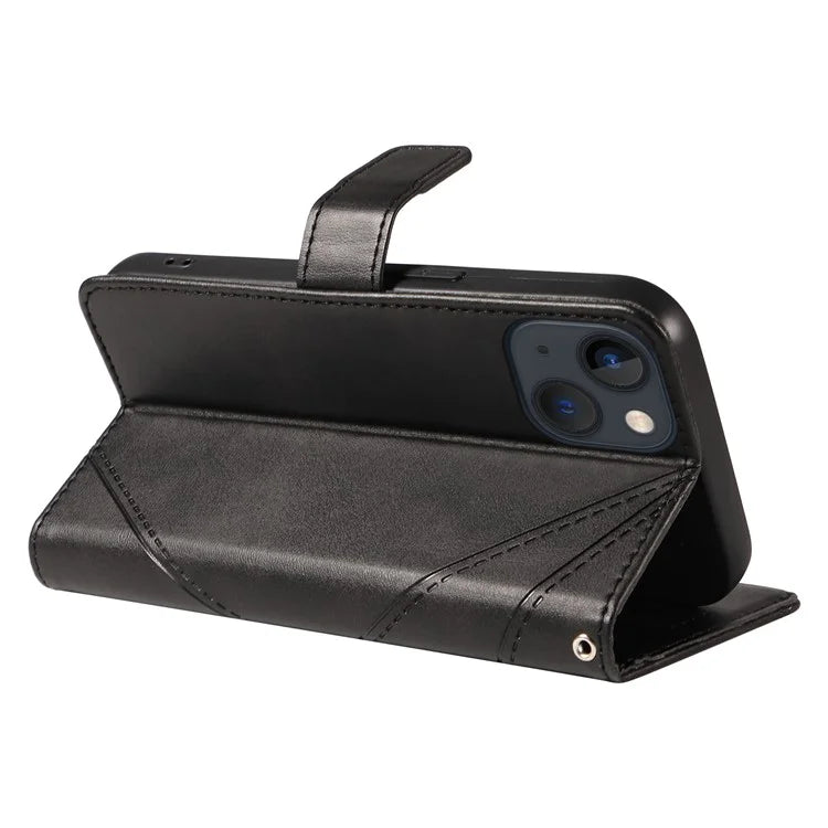 For iPhone 14 Case Wallet Geometric PU Leather Phone Cover Calf Texture