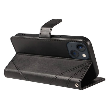 For iPhone 14 Case Wallet Geometric PU Leather Phone Cover Calf Texture