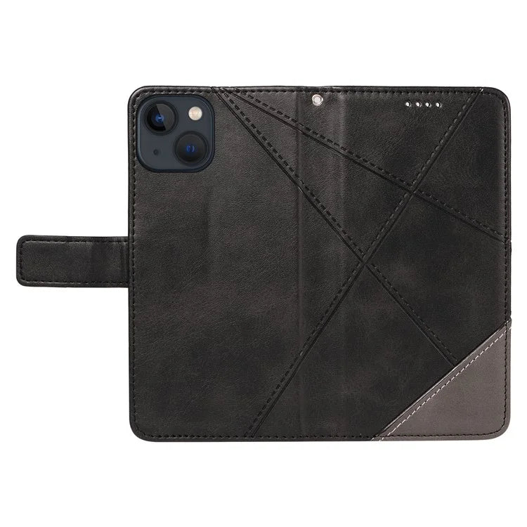For iPhone 14 Case Wallet Geometric PU Leather Phone Cover Calf Texture