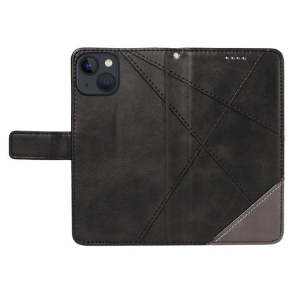 For iPhone 14 Case Wallet Geometric PU Leather Phone Cover Calf Texture