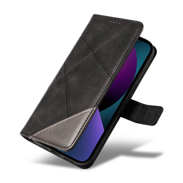 For iPhone 14 Case Wallet Geometric PU Leather Phone Cover Calf Texture