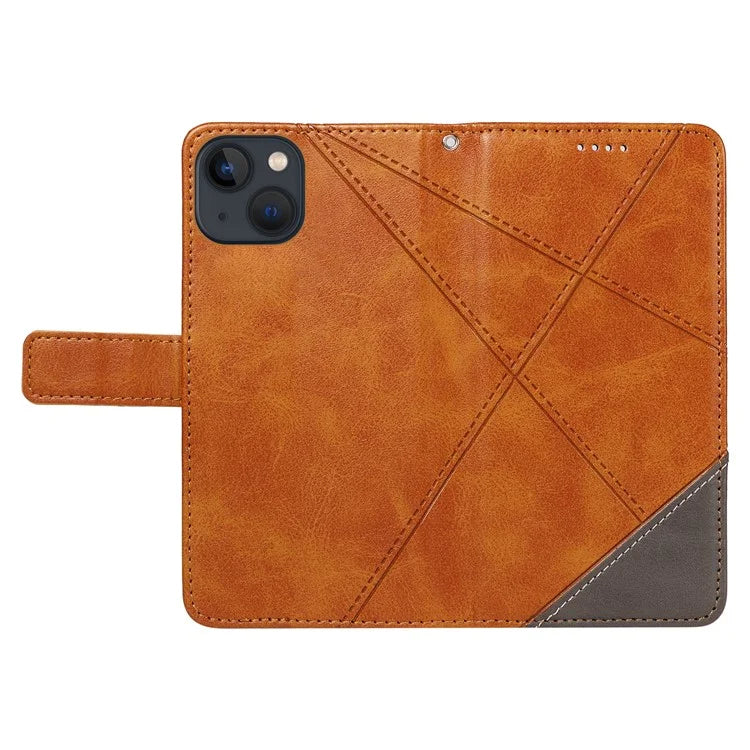 For iPhone 14 Case Wallet Geometric PU Leather Phone Cover Calf Texture