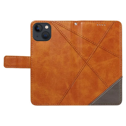 For iPhone 14 Case Wallet Geometric PU Leather Phone Cover Calf Texture
