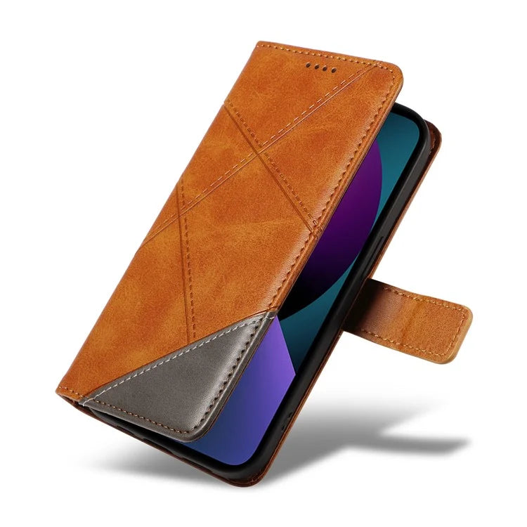 For iPhone 14 Case Wallet Geometric PU Leather Phone Cover Calf Texture