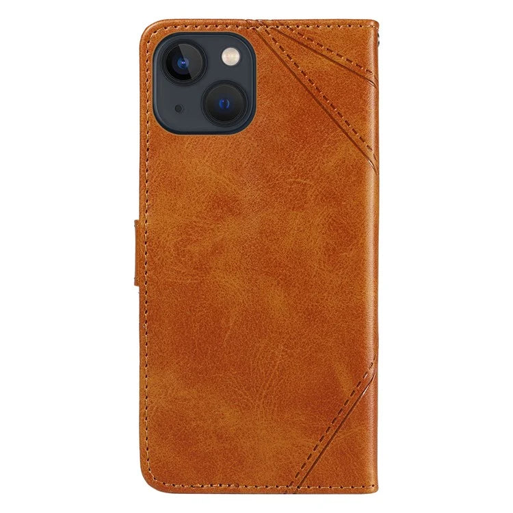 For iPhone 14 Case Wallet Geometric PU Leather Phone Cover Calf Texture