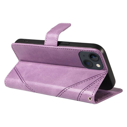 For iPhone 14 Case Wallet Geometric PU Leather Phone Cover Calf Texture