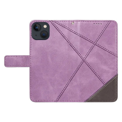 For iPhone 14 Case Wallet Geometric PU Leather Phone Cover Calf Texture