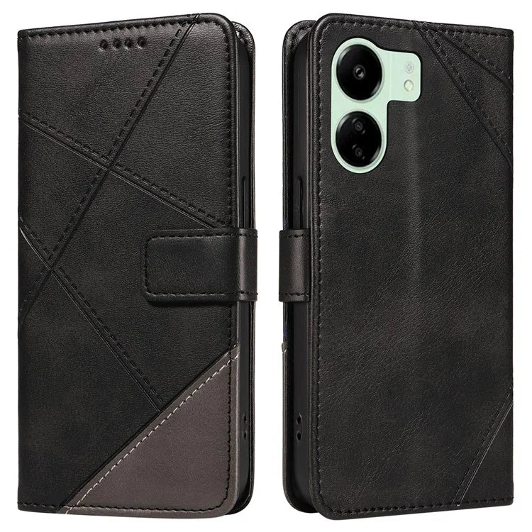 For Xiaomi Redmi 13C 5G / 13C 4G / 13R 5G / Poco C65 4G / Poco M6 5G Case PU Leather Stand Phone Cover Geometric Lines