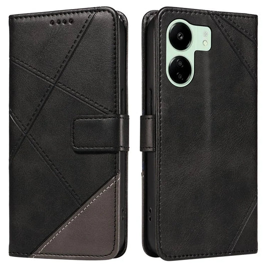 For Xiaomi Redmi 13C 5G / 13C 4G / 13R 5G / Poco C65 4G / Poco M6 5G Case PU Leather Stand Phone Cover Geometric Lines