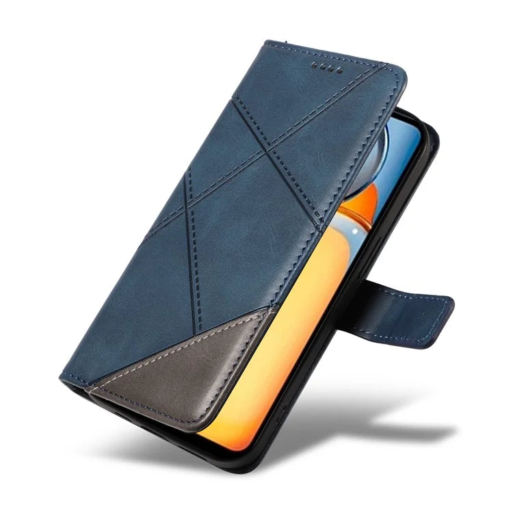 For Xiaomi Redmi 13C 5G / 13C 4G / 13R 5G / Poco C65 4G / Poco M6 5G Case PU Leather Stand Phone Cover Geometric Lines