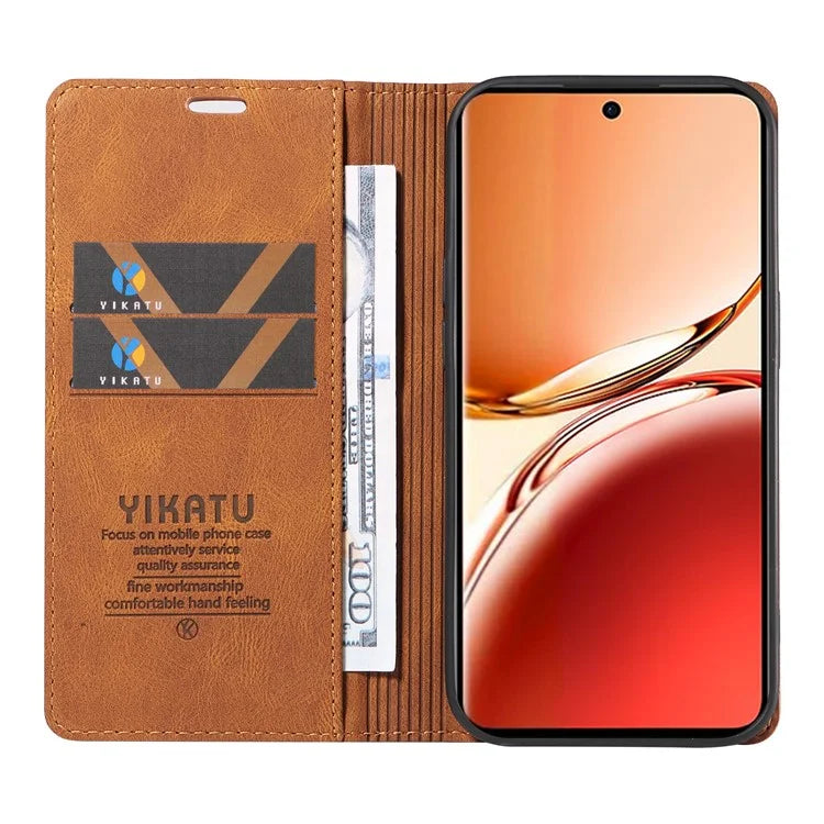 YIKATU YK-004 For Oppo Reno12 F 4G Case Leather Magnetic Auto-Absorbed Phone Cover Skin-Touch