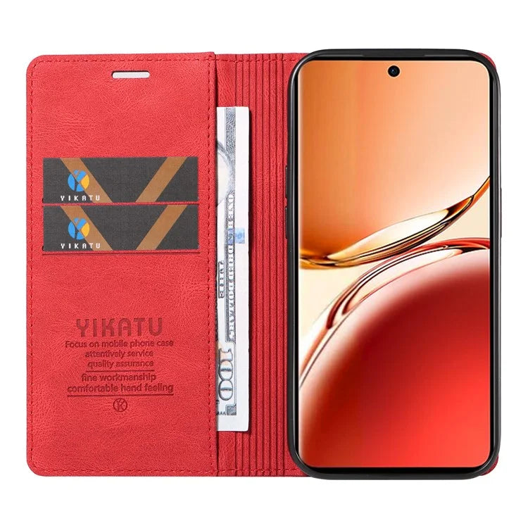 YIKATU YK-004 For Oppo Reno12 F 4G Case Leather Magnetic Auto-Absorbed Phone Cover Skin-Touch