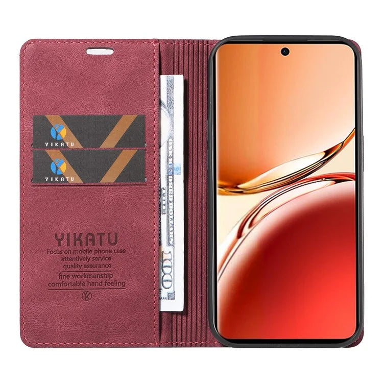 YIKATU YK-004 For Oppo Reno12 F 4G Case Leather Magnetic Auto-Absorbed Phone Cover Skin-Touch