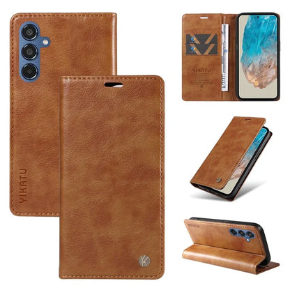 YIKATU YK-006 For Samsung Galaxy M35 5G Case Litchi Grain Leather Wallet Phone Cover