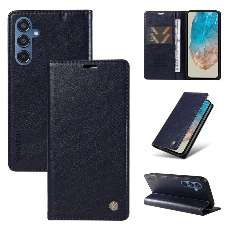 YIKATU YK-006 For Samsung Galaxy M35 5G Case Litchi Grain Leather Wallet Phone Cover