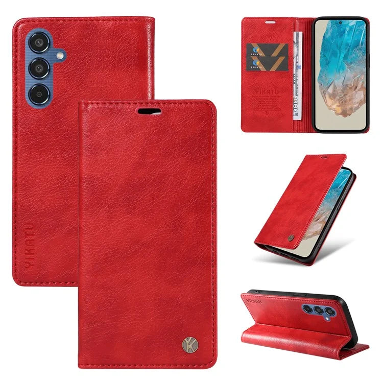 YIKATU YK-006 For Samsung Galaxy M35 5G Case Litchi Grain Leather Wallet Phone Cover