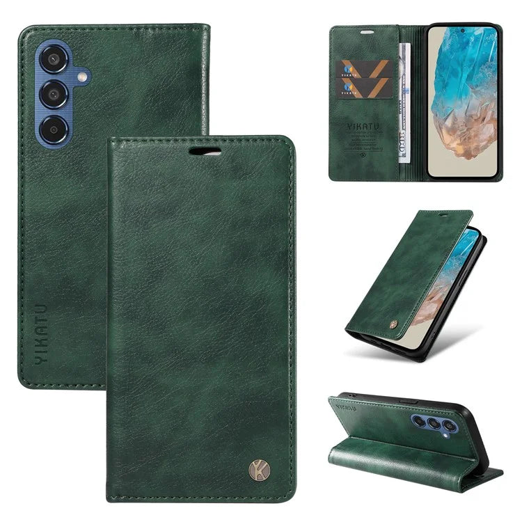 YIKATU YK-006 For Samsung Galaxy M35 5G Case Litchi Grain Leather Wallet Phone Cover