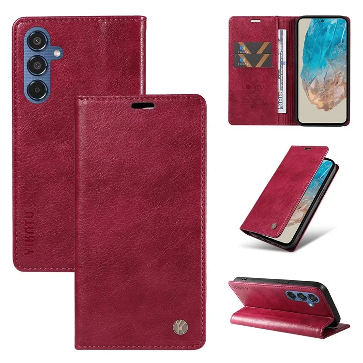 YIKATU YK-006 For Samsung Galaxy M35 5G Case Litchi Grain Leather Wallet Phone Cover