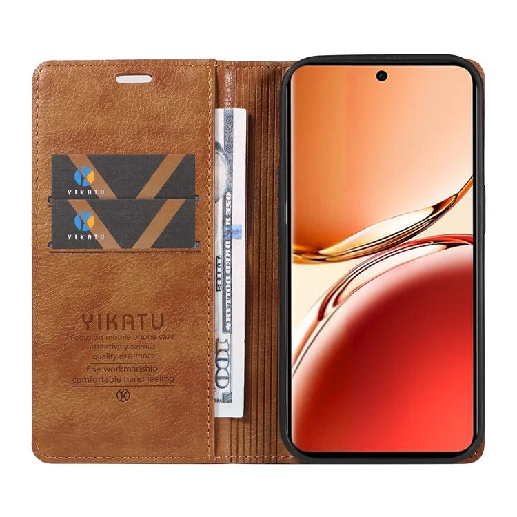 YIKATU YK-006 For Oppo Reno12 F 4G Case Wallet Litchi Grain Leather Phone Cover Magnetic Auto-Absorbed