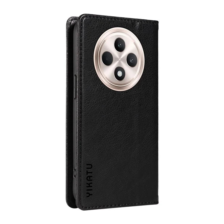 YIKATU YK-006 For Oppo Reno12 F 4G Case Wallet Litchi Grain Leather Phone Cover Magnetic Auto-Absorbed