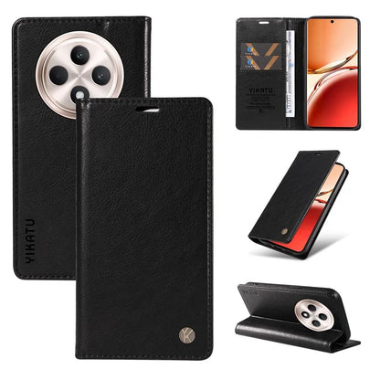 YIKATU YK-006 For Oppo Reno12 F 4G Case Wallet Litchi Grain Leather Phone Cover Magnetic Auto-Absorbed