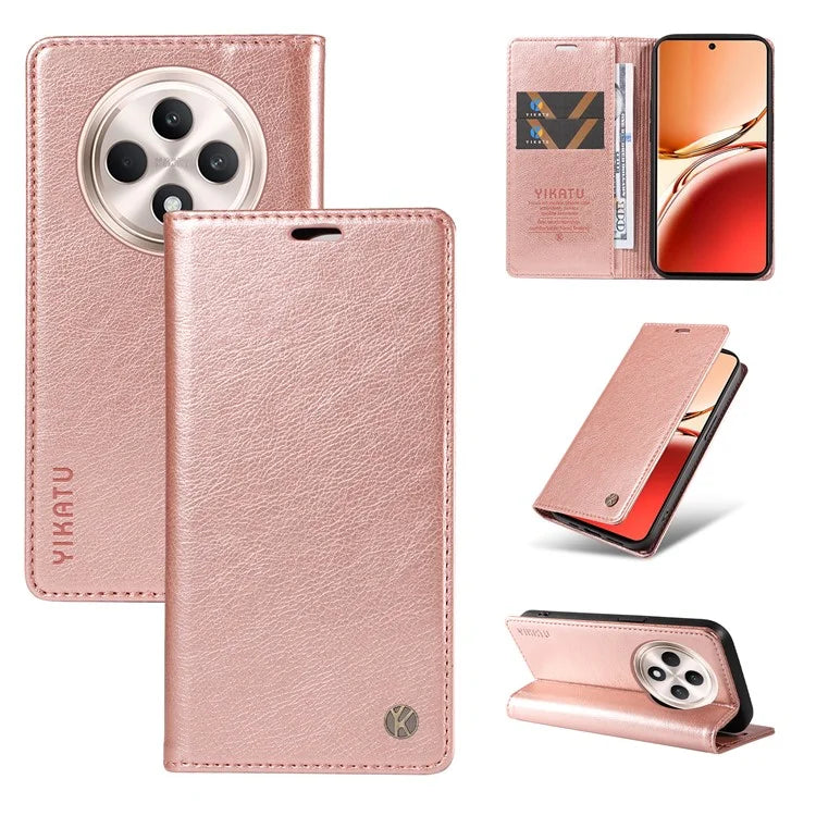 YIKATU YK-006 For Oppo Reno12 F 4G Case Wallet Litchi Grain Leather Phone Cover Magnetic Auto-Absorbed