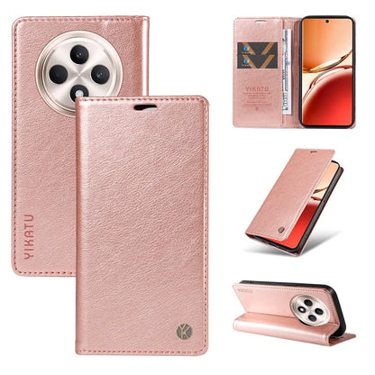 YIKATU YK-006 For Oppo Reno12 F 4G Case Wallet Litchi Grain Leather Phone Cover Magnetic Auto-Absorbed