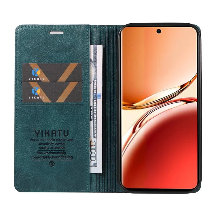 YIKATU YK-006 For Oppo Reno12 F 4G Case Wallet Litchi Grain Leather Phone Cover Magnetic Auto-Absorbed